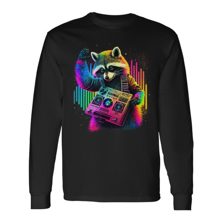 Future Raccoon Dj Retro Party Dj Badger Synthwave Langarmshirts Geschenkideen