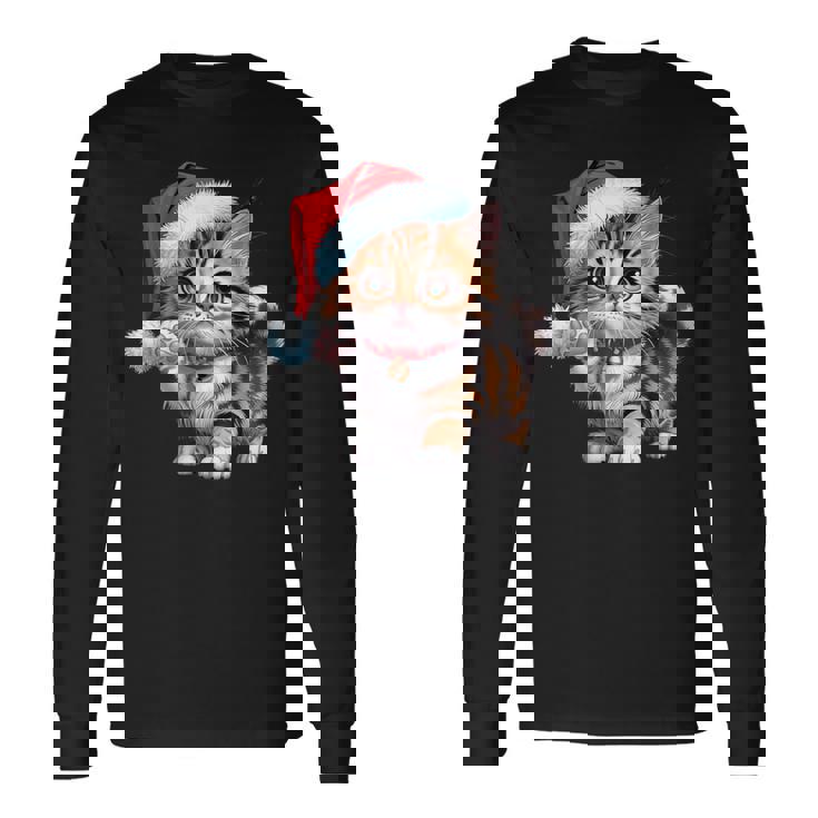 Ropa De Navidad Gato Navidad Divertido Camiseta de manga