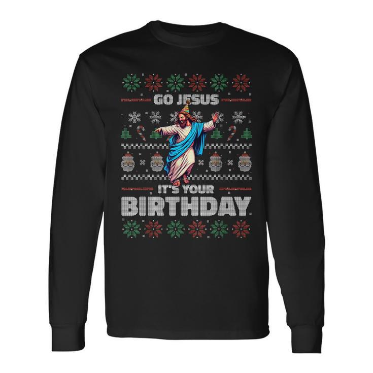 Go Jesus It's Your Birthday Fun Ugly Christmas Sweater Meme Langarmshirts Geschenkideen