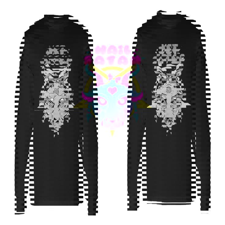 Hail Satan Goat Pentagram Kawaii Pastel Goth Gothiqueêtements T-shirt à manches longues