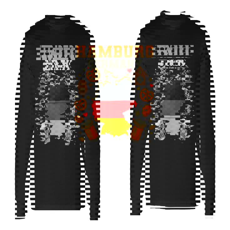 Hamburgo Alemania Souvenir Bandera Alemana Mapa Hamburgoacaciones Camiseta de manga larga