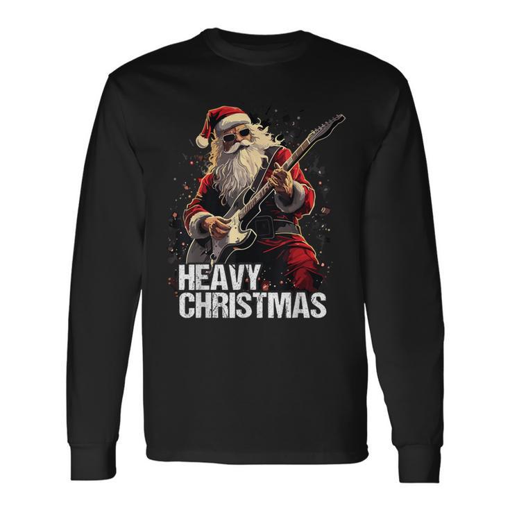 Heavy Christmas Santa Claus Guitar Langarmshirts Geschenkideen