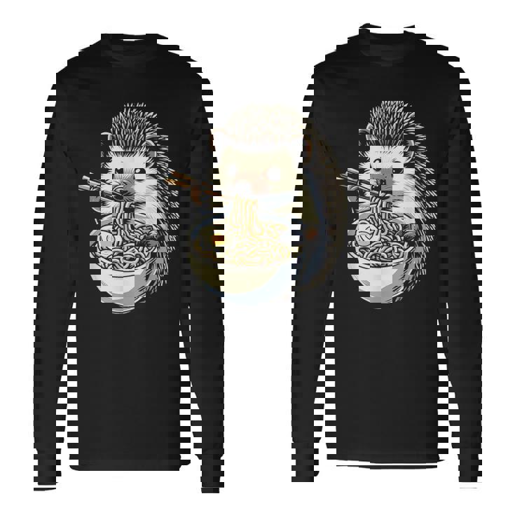 Hedgehog Eating Ramen Japanese Noodles Soup Long Sleeve T-Shirt
