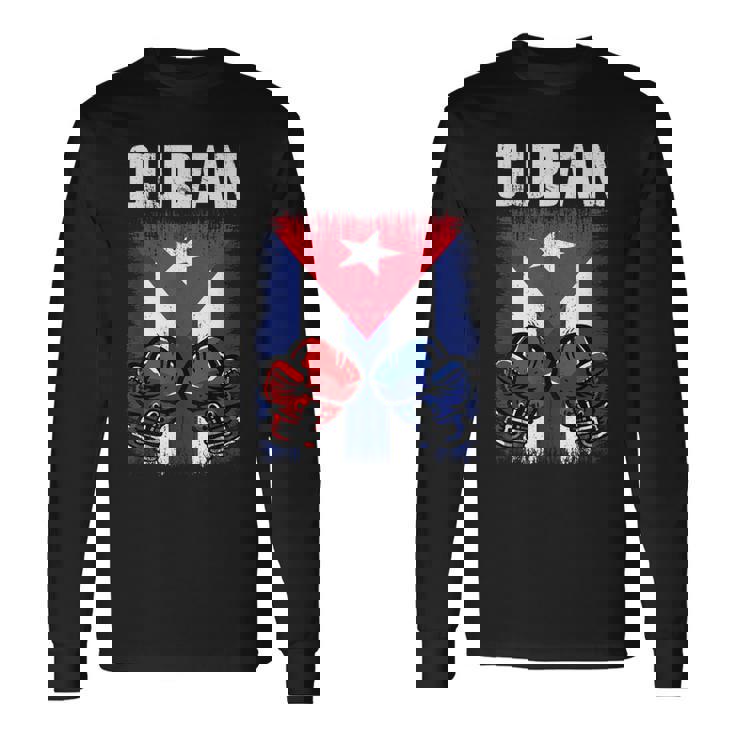 Hombre De Boxeo De Cuba Con Guantes Y Bandera Cubana Camiseta de manga larga