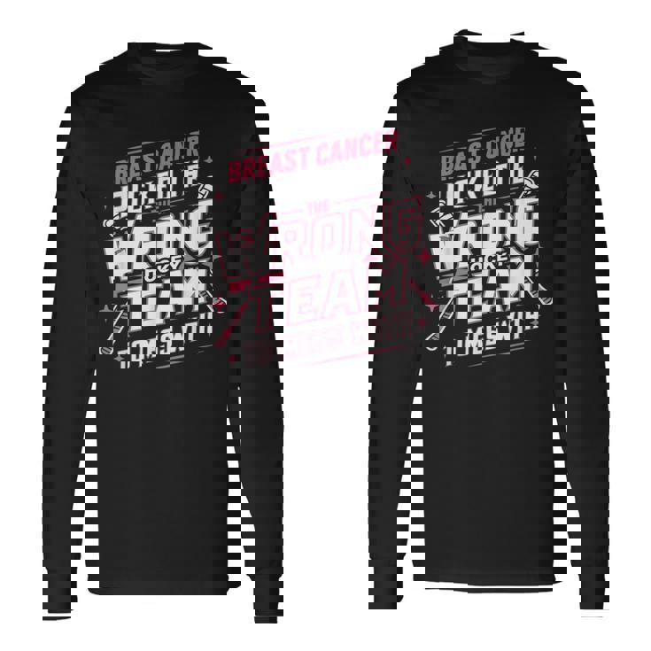 Ice Hockey Breast Cancer Awareness Month Pink Ribbon Long Sleeve T-Shirt