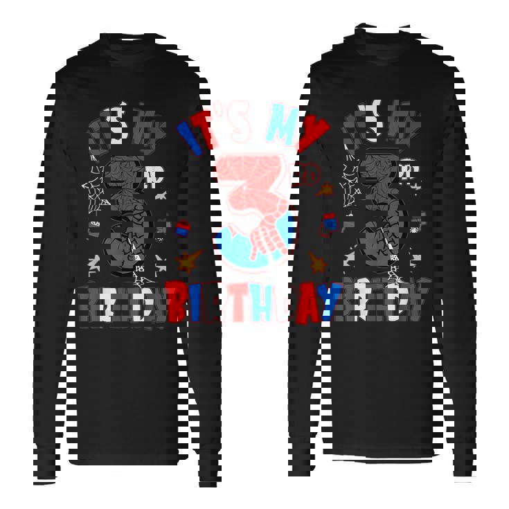 It's My 3Rd Birthday Spider Theme Party Boy Birthday Long Sleeve T-Shirt