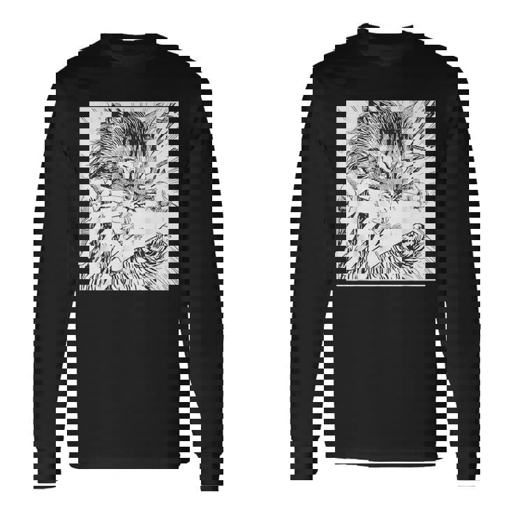 Japanese Horror Anime Cat Bite Crazy Cool Graphic Long Sleeve T-Shirt