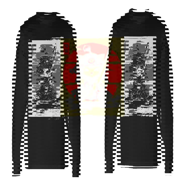 Japanese Samurai Cat Kawaii Ninja Cat Long Sleeve T-Shirt