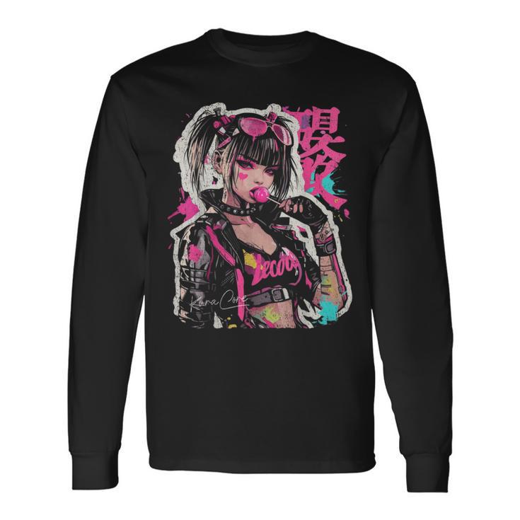 Japón Streetwear Cyberpunk Y2k Techwear Retro Manga Anime Camiseta de manga larga