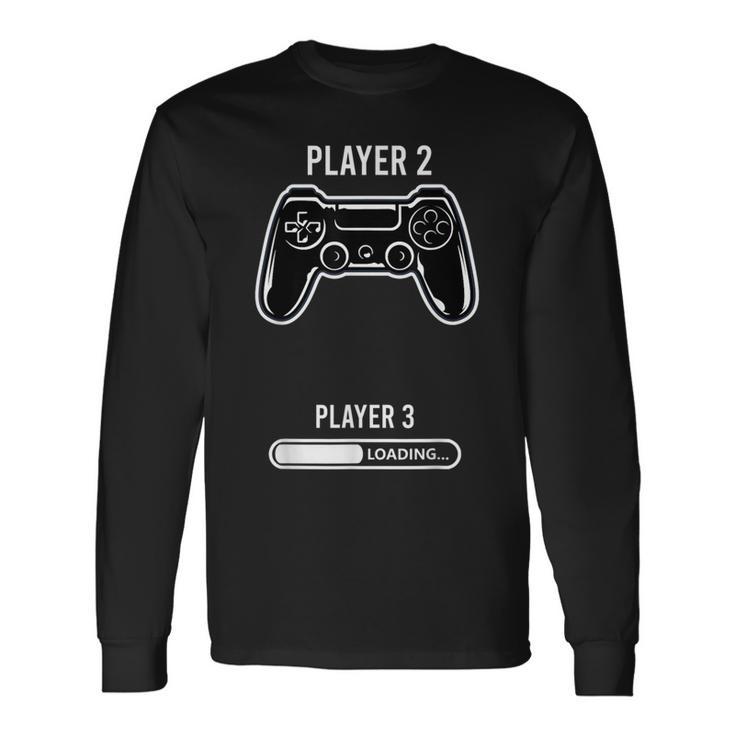 Jugador 2 Anuncio Embarazo Pareja Camiseta de manga larga