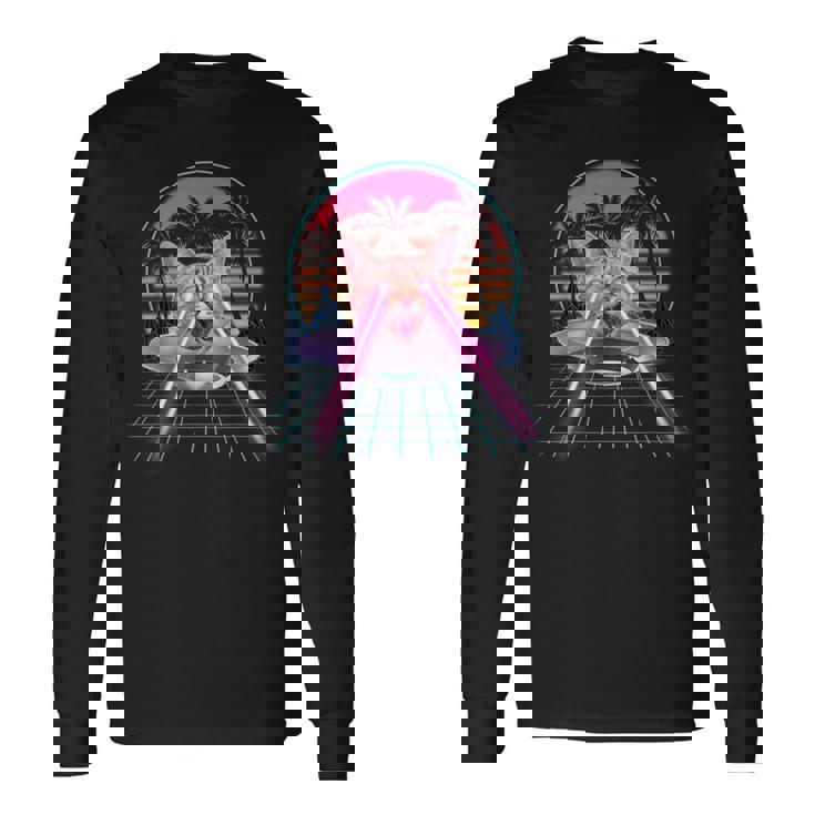 Laser Cat Eyes Kitten Ufo Retro 80S Cats Lovers Camiseta de manga larga