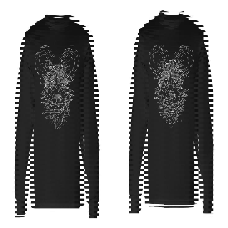Line Art African Wild Dog Painted Dog Long Sleeve T-Shirt
