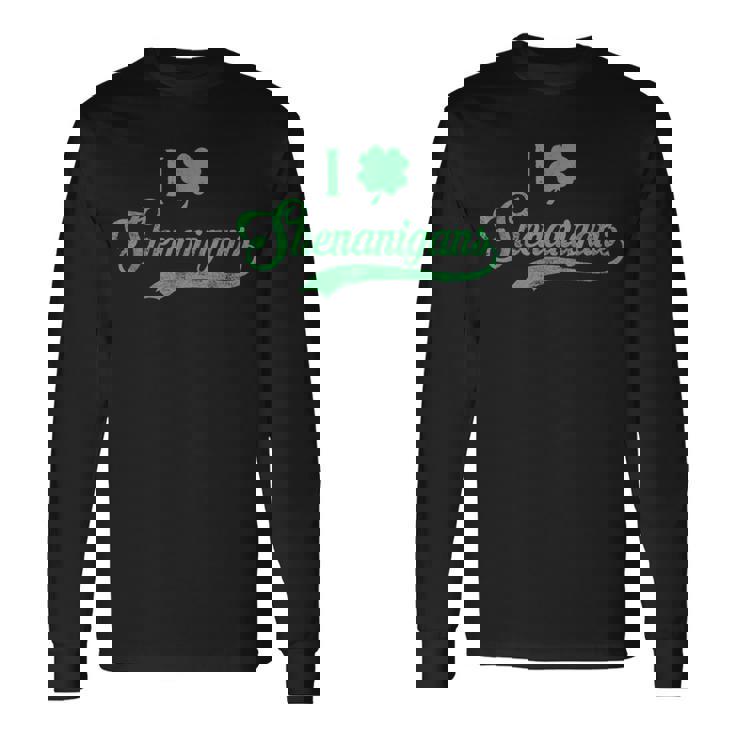 I Love Shenanigans Mixed Clover Shamrock StPatrick's Long Sleeve T-Shirt
