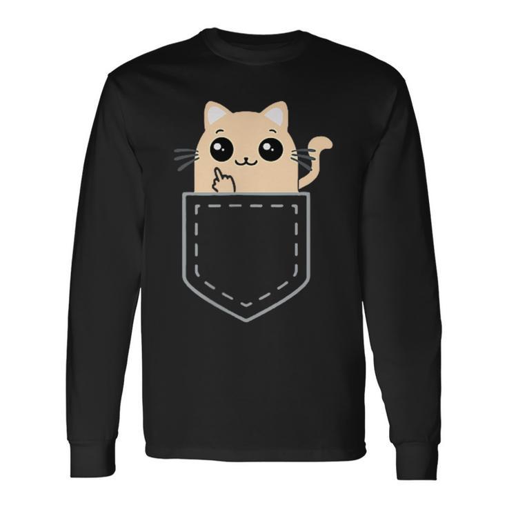 Lustige Katze Mittelfinger Stinkefinger Cat Kawaii Langarmshirts Geschenkideen