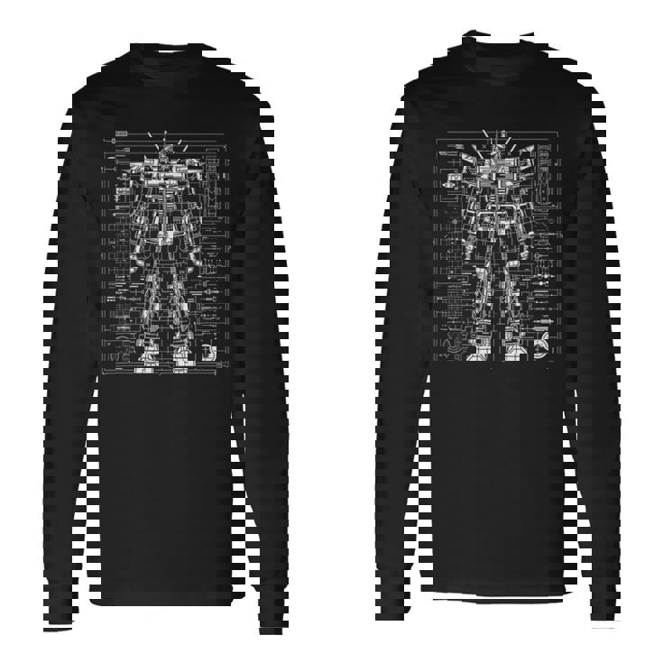 Mech Warrior Blueprint Shirt Mighty Tech Robot Fighter Long Sleeve T-Shirt