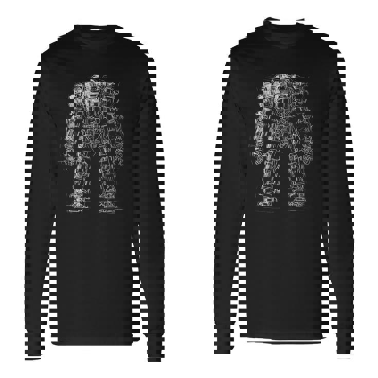 Mech Warrior Sketch Shirt Cool Tech Robot Fighter Long Sleeve T-Shirt