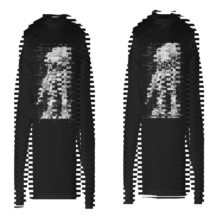 Mech Warrior Sketch Shirt Mighty Tech Robot Fighter Premium Long Sleeve T-Shirt