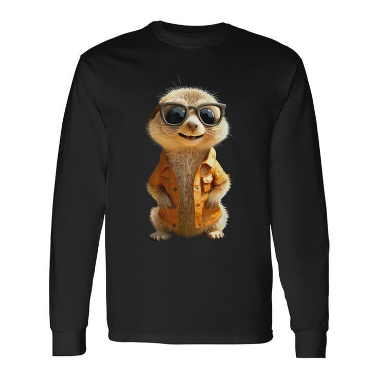 Meerkat With Sunglasses Animal Lovers Cute Surikate Langarmshirts Geschenkideen