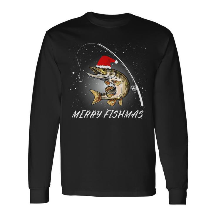 Merry Fishmas Fishing Zander Christmas Langarmshirts Geschenkideen