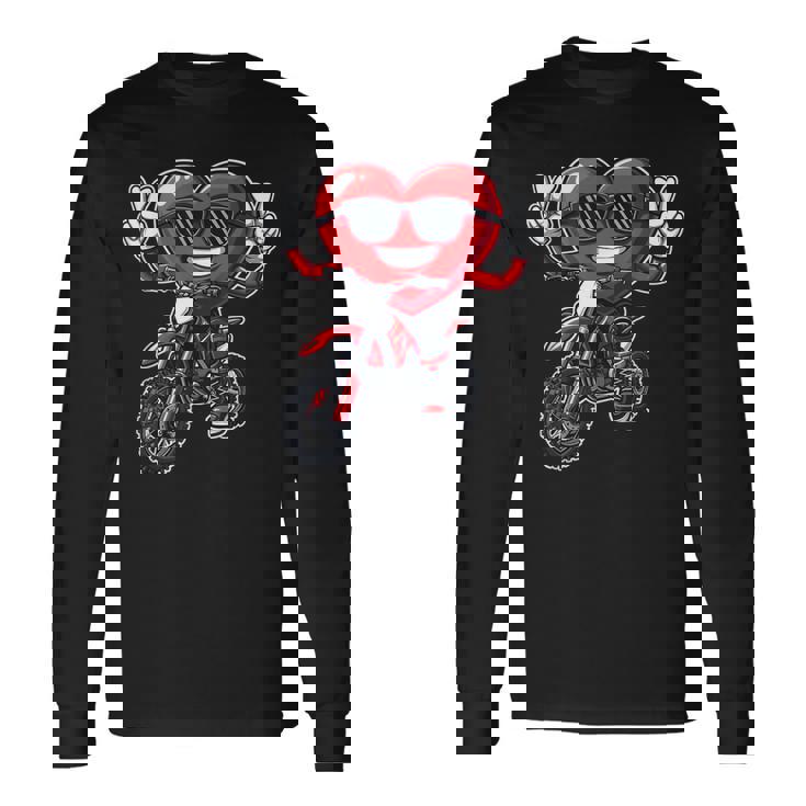 Motocross Heart Dirt Bike Valentines Day Motorcycle Boys Long Sleeve T-Shirt
