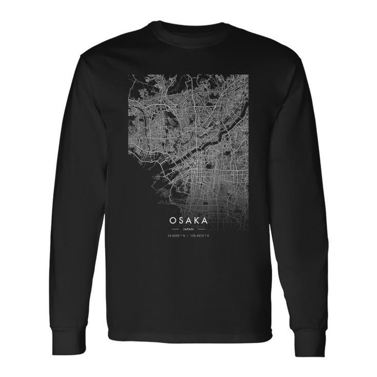 Osaka Japón City Coordenadas Skyline City Mapa Camiseta de manga larga