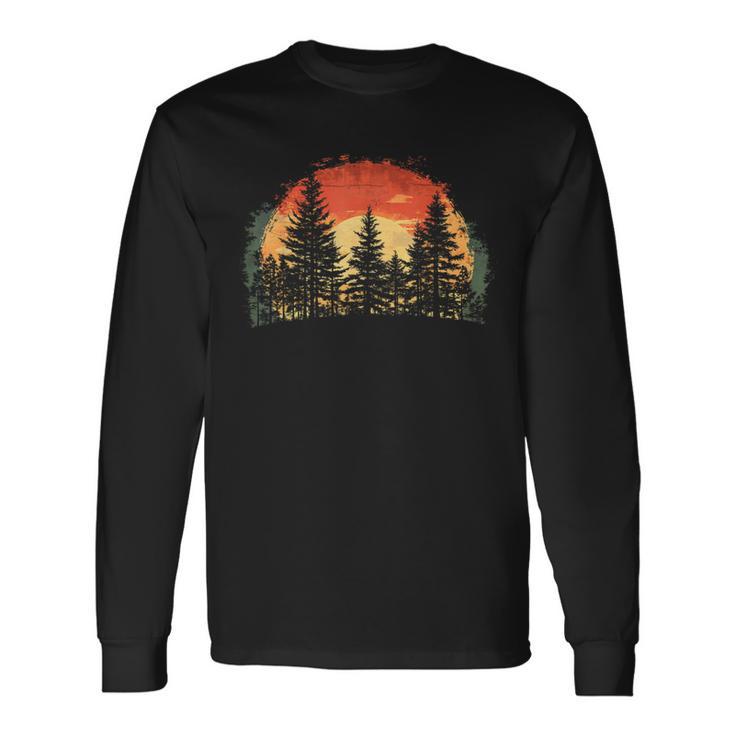 Outdoor Tree Nature Lovers Sunset Retro Forest Langarmshirts Geschenkideen