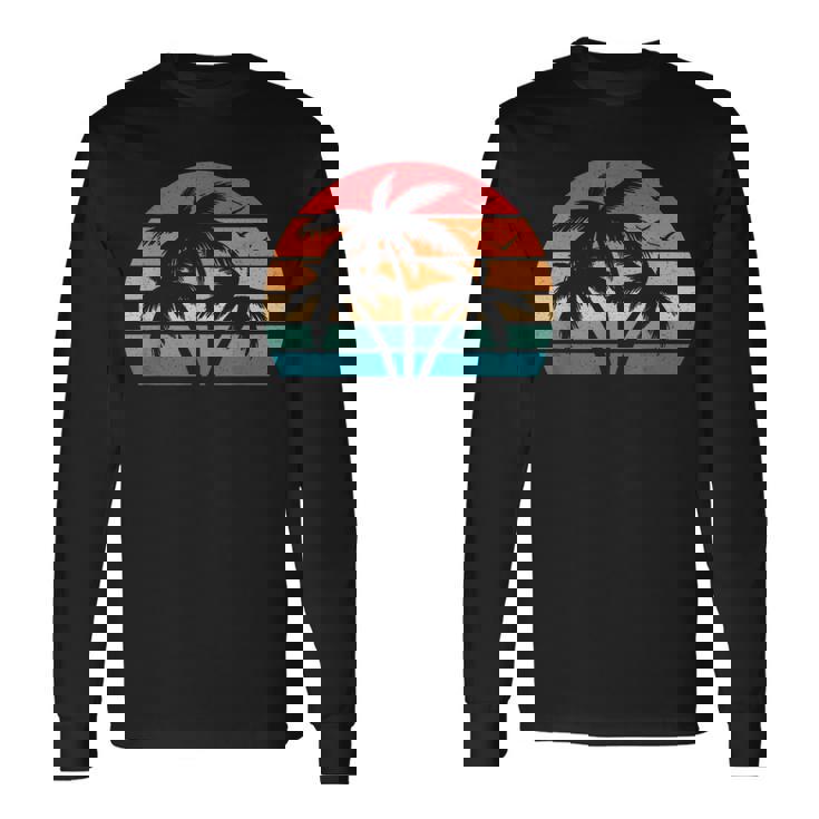 Palmera Tropical Hawaiana Retro Atardecer Hawaii Beach Camiseta de manga larga