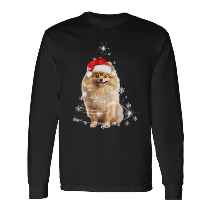 Pomeranian Christmas Tree Santa Hat Lights Jumper Langarmshirts Geschenkideen