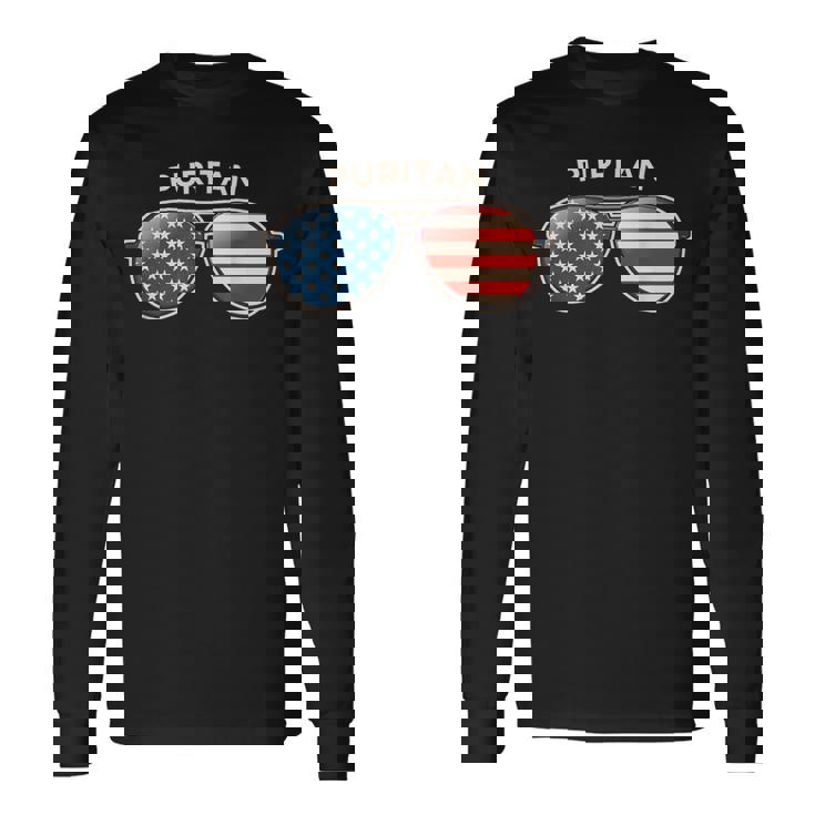 Puritan CO Vintage US Flag Sunglasses Long Sleeve T-Shirt
