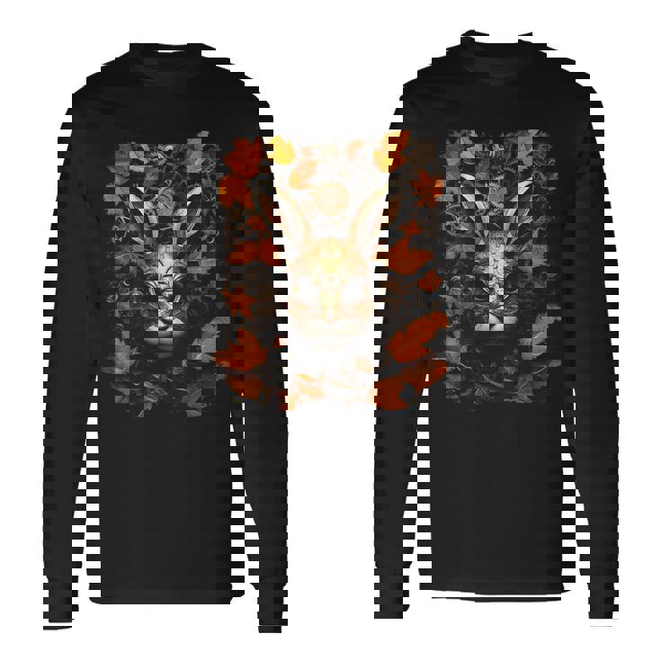 Rabbit Autumn Leaves Animal Art Robot Graphic Hare Long Sleeve T-Shirt