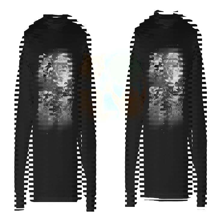 Raccoon 3 Racoons Howling At Moon Weird Meme Long Sleeve T-Shirt