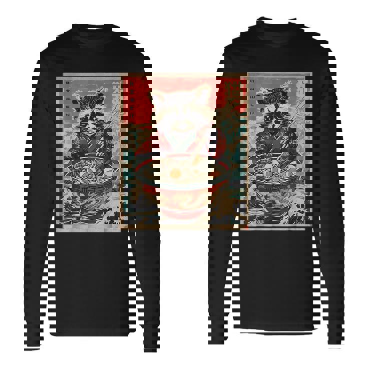 Raccoon Eating Ramen Japanese Noodles Racoon Anime Long Sleeve T-Shirt Gifts ideas