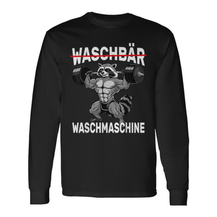 Raccoon Washing Machine Bodybuilding Fitness Gym Langarmshirts Geschenkideen