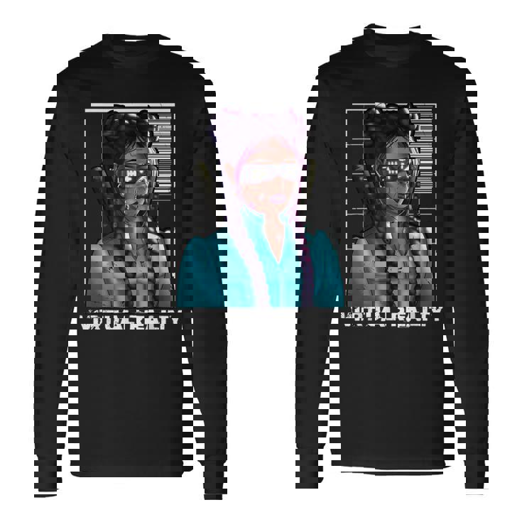 Realidadirtual Japonés Samurai Katana Chica Gamer Gaming Camiseta de manga larga
