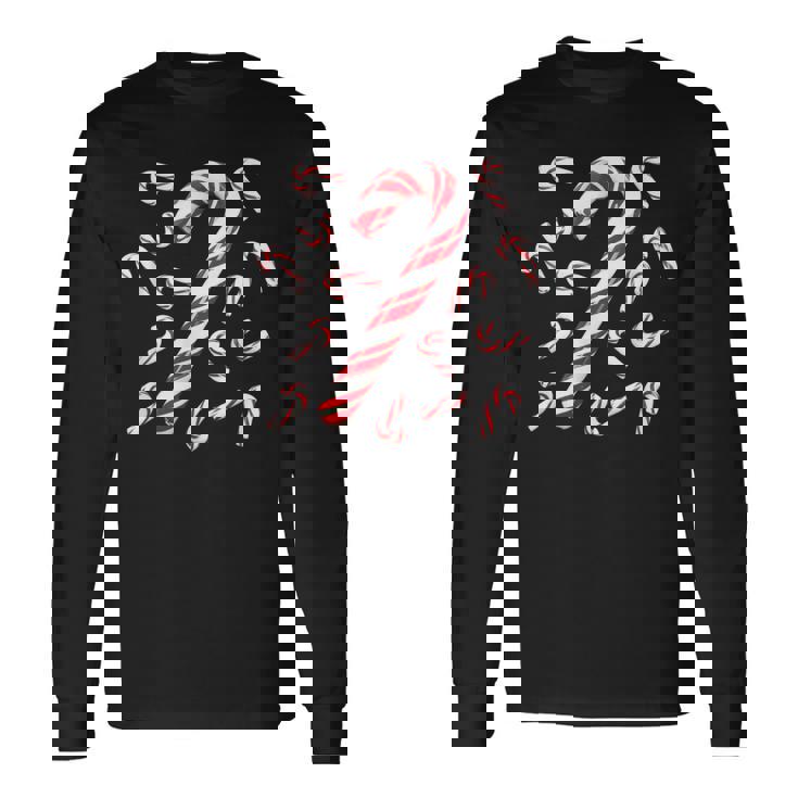 Red And White Candy Cane Santa Christmas Long Sleeve T-Shirt