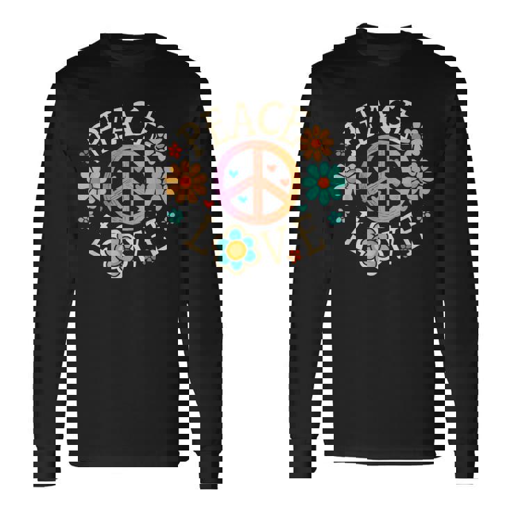 Retro 60s 70s Groovy Hippie Flowers Peace Sign Peace Love Long Sleeve T-Shirt