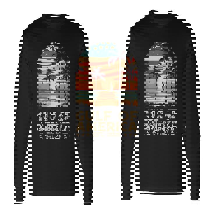 Retro Gulf Of Usa America Est 2025 American Flag Gulf Mexico Long Sleeve T-Shirt Gifts ideas