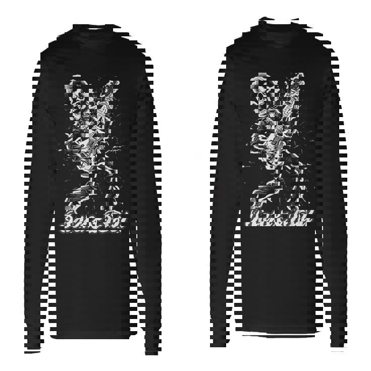 Rockabilly Esqueleto Rock & Roll Esqueleto Rockero Camiseta de manga larga