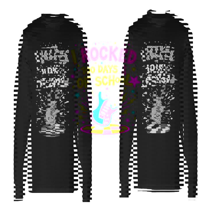 I Rocked 100 Days Of School Celebration 100Th Rock Guitar Long Sleeve T-Shirt Gifts ideas