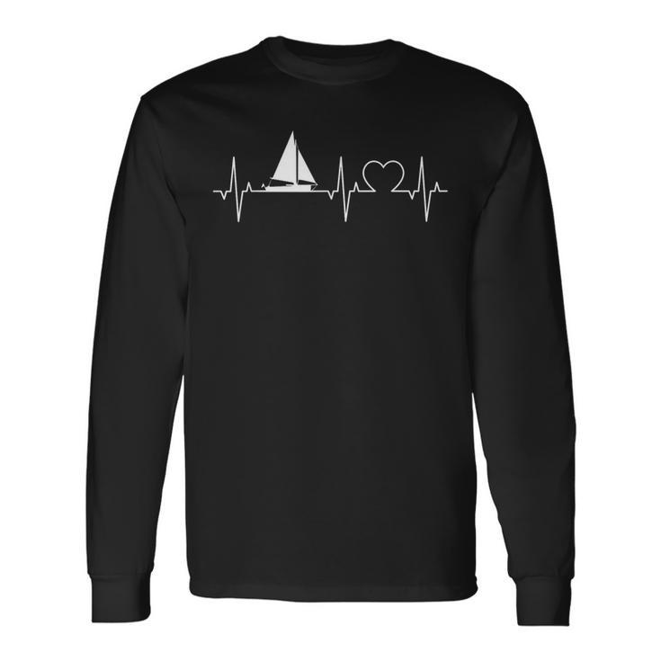 Sailing Boat Heartbeat Sailing Ecg Catamaran Skipper Sailer Langarmshirts Geschenkideen