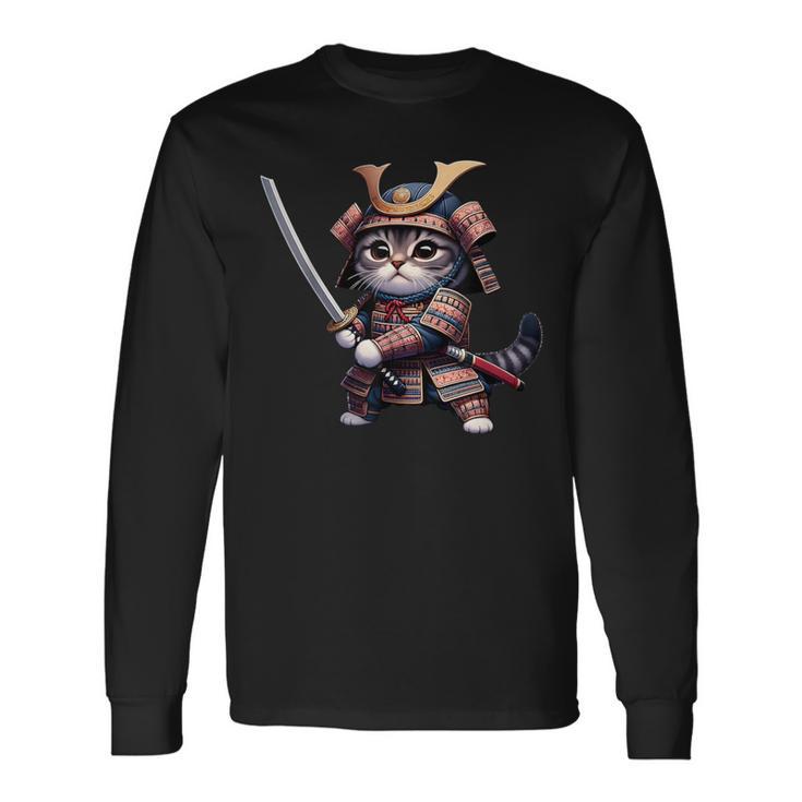 Samurai Cat Japanese Samurai Ninja Cat Camiseta de manga larga