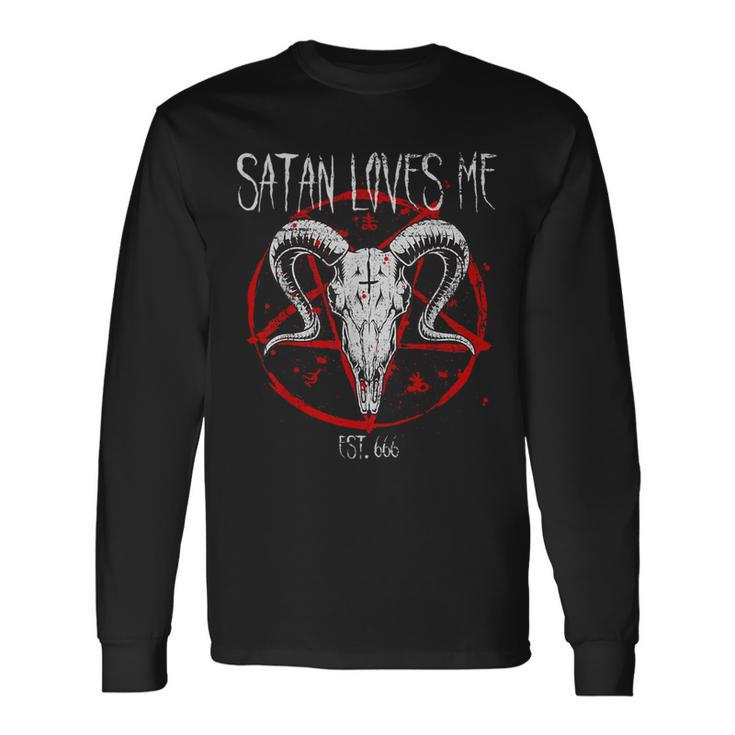 Satanist Baphomet 666 Satanism Satan Loves Me Langarmshirts Geschenkideen