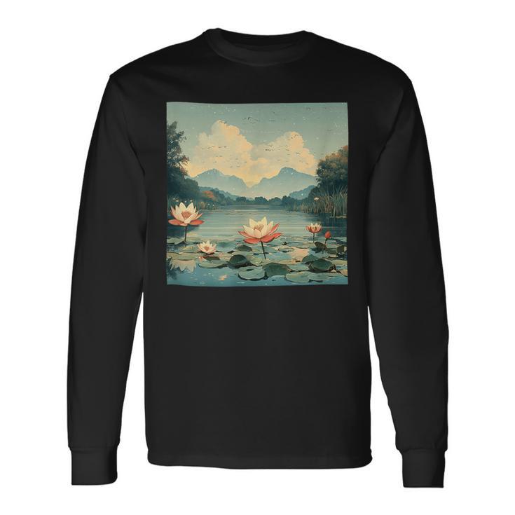 Vintage Colorado Mountain Landscape And Flag Graphic Long Sleeve T