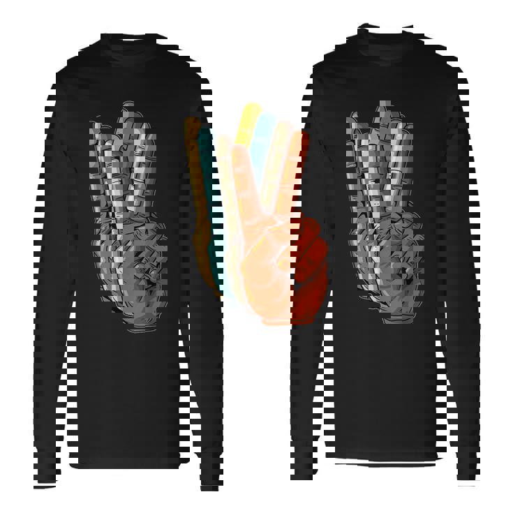 Signo De La Paz Amor Mano Dedo Signo De La Paz Retro Camiseta de manga larga