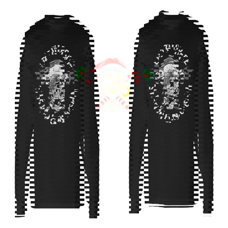 Skeleton Skull Santa Pirate Candy Cane Christmas Jolly Roger Long Sleeve T-Shirt