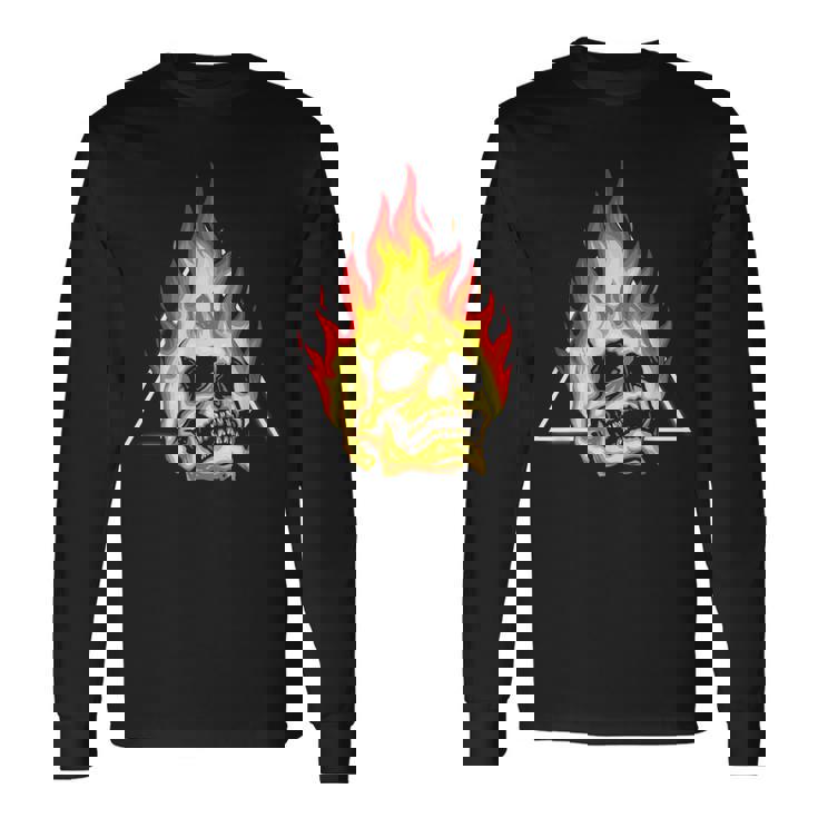 Skull Pyro Burning Skeleton Fire Fireworks Pyrotechnician Long Sleeve T-Shirt