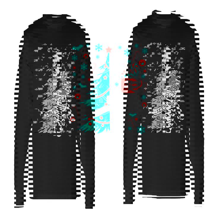 Sorta Merry Sorta Scary Christmas Skeleton Tree Santa Long Sleeve T-Shirt