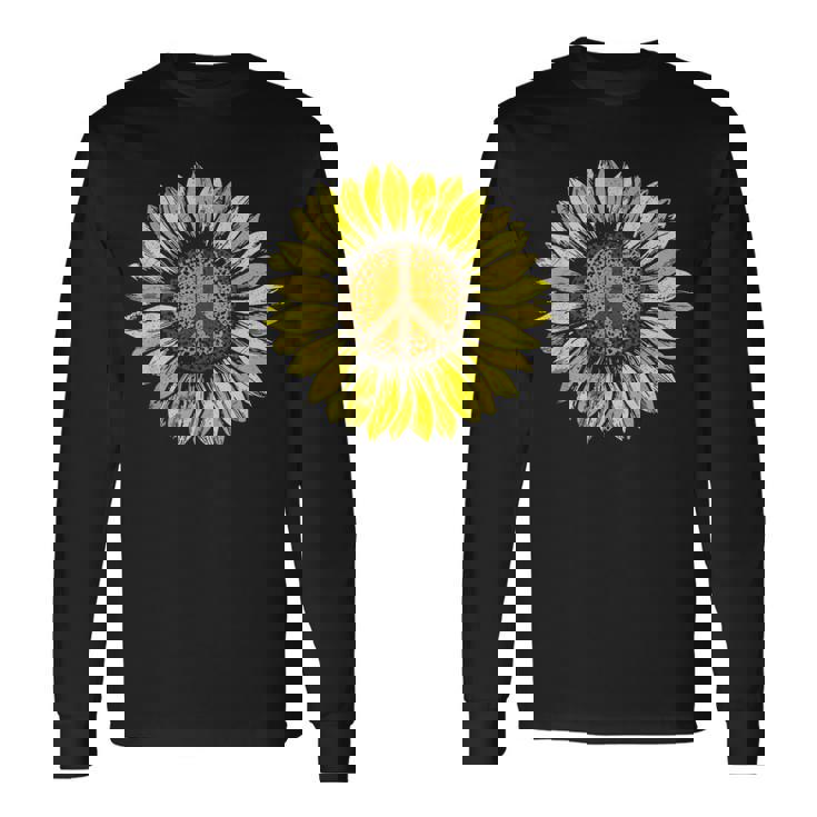 Sunflower Peace Sign Floral Hippie Love Retro Flower Peace Long Sleeve T-Shirt