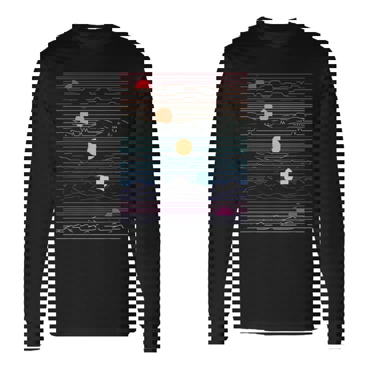 Sunsets Arte De Línea Estilo Retro SintetizadorNew Wave Regalo Camiseta de manga larga