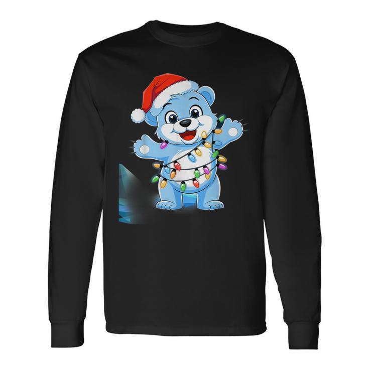 Süßer Weißer Bär In Weihnachtsmannmütze Mit Weihnachtslichtern Langarmshirts Geschenkideen